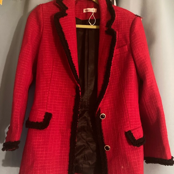 Alessandra Rich Wool Red Skirt Set with Black Accents - Picture 8 of 15